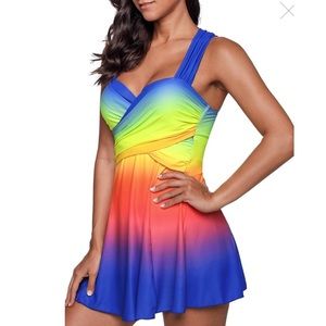 Wide Strap Criss Cross Swimdress and Shorts